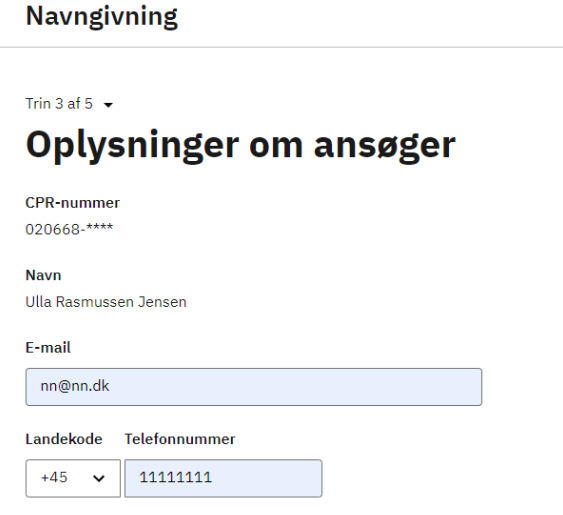 Billedet viser det sted hvor man skal indtaste oplysninger om ansøger i form af telefonnummer og mail.
