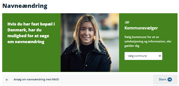 billede der viser start knappen til ansøgning om navneændring på borger.dk