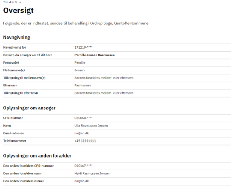 picture of an example that shows a summary of all entered information that you will be presented for before signing