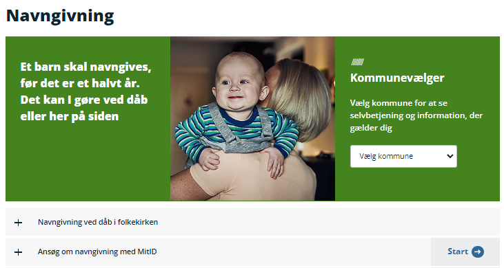 Picture of the START page on borger.dk