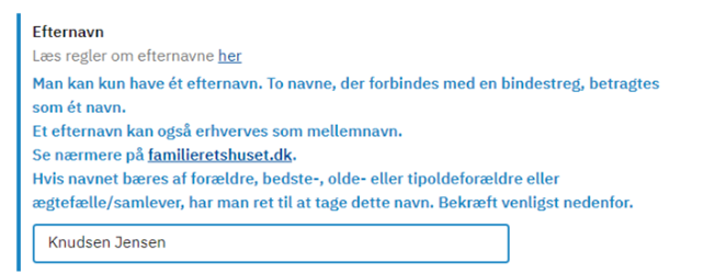 Picture that shows a reminder that you have to fill in a remark if you hyphen the surname